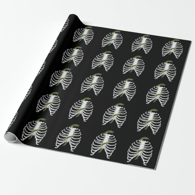 Papel De Regalo Huesos De Jaula Con Patrón De Halloween De Serpien (Desenrollado)