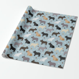 Papel De Regalo Huesos y patas de Bulldog franceses azules