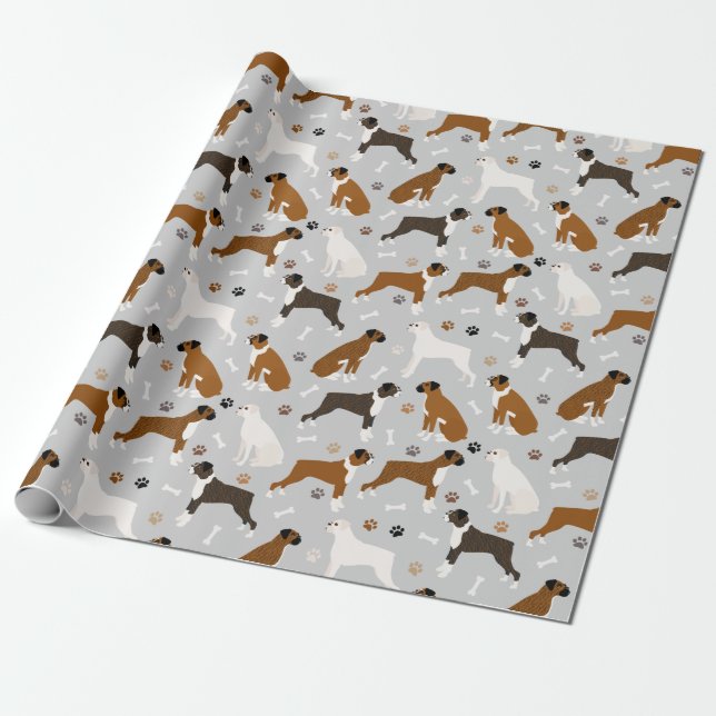 Papel De Regalo Huesos y patas de perro de Boxer (Desenrollado)