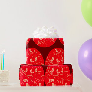 Papel De Regalo Huevo de Pascua Rojo con Patrón de Pájaros