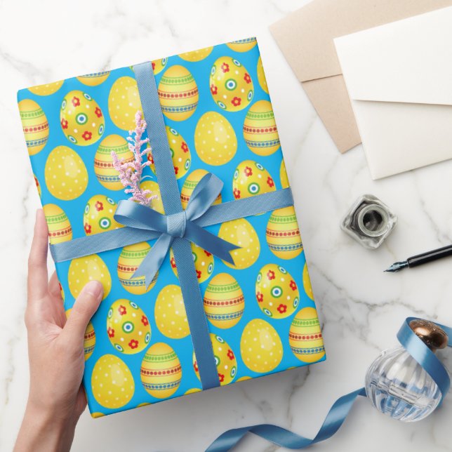 Papel De Regalo Huevos Amarillos De Pascua En Aqua (Regalar)