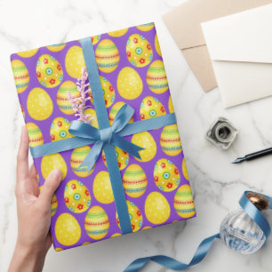 Papel De Regalo Huevos Amarillos De Pascua En Púrpura