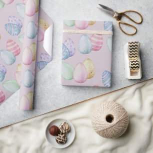 Papel De Regalo Huevos clásicos de Pascua pintados en rosa bebé