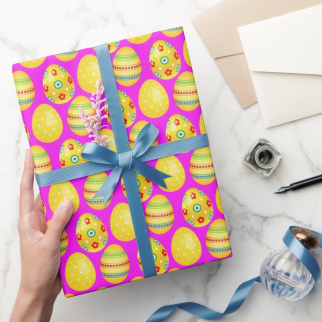 Papel De Regalo Huevos De Pascua Amarillos En Rosa Caliente (Regalar)