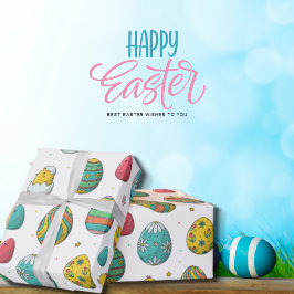 Papel de Regalo Huevos de Pascua Coloridos Pollito
