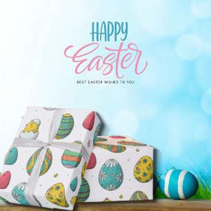 Papel de Regalo Huevos de Pascua Coloridos Pollito