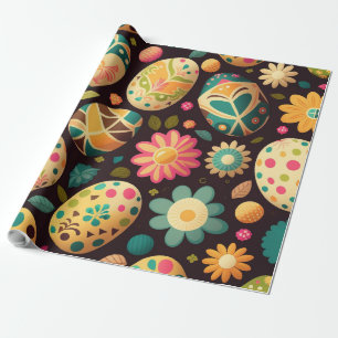 Papel De Regalo Huevos de Pascua Coloridos y Flores de Primavera d