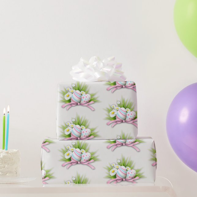 Papel De Regalo Huevos de Pascua con cinta rosa (Regalos de fiesta)