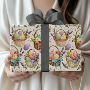 Papel De Regalo Huevos de Pascua en Cesta de Mimbre con Lavanda