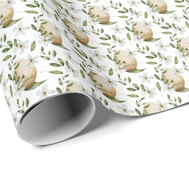 Papel De Regalo Huevos de Pascua Floral Blancos Patterados (Esquina del rollo)