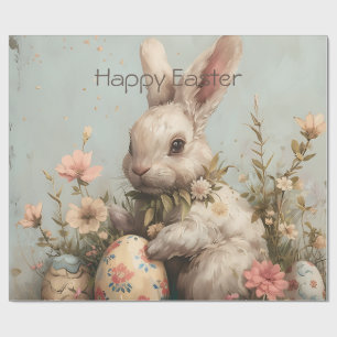 Papel De Regalo Huevos de Pascua Flores Conejito Adorable