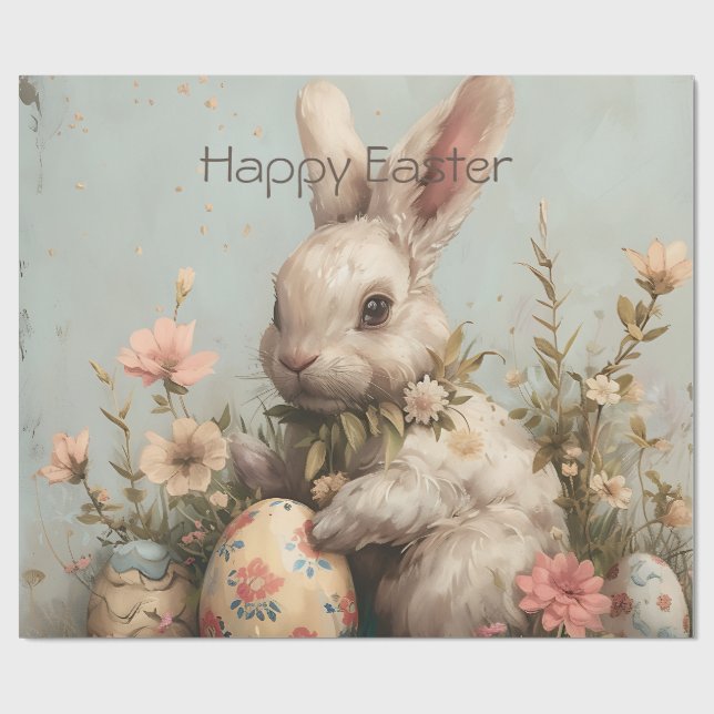 Papel De Regalo Huevos de Pascua Flores Conejito Adorable  (Superficie plana)