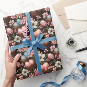 Papel De Regalo Huevos de Pascua Flores de primavera en las cestas