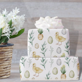 Papel De Regalo Huevos de Pascua Vintage Pollitos Jacinto Acuarela