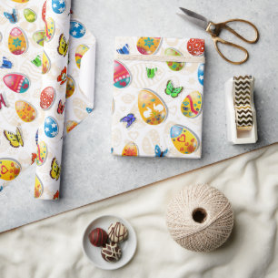 Papel De Regalo Huevos De Pascua Y Mariposas