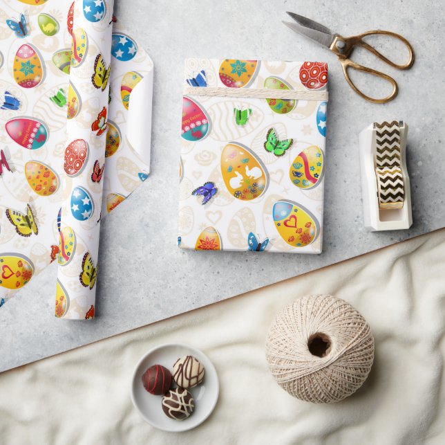 Papel De Regalo Huevos De Pascua Y Mariposas (Artesanía)