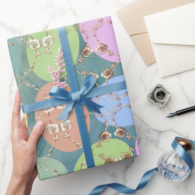 Papel De Regalo Huevos de Rosa de Pascua sobre verde azul (Regalar)