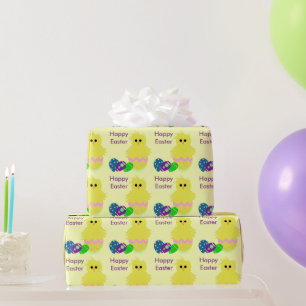 Papel De Regalo Huevos Decorados Pollito Amarillo Lindo Rosa