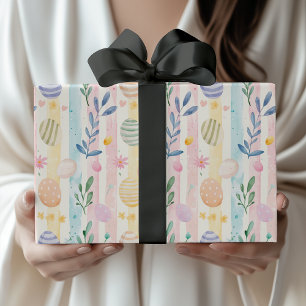Papel De Regalo Huevos Elegantes de Pascua con Rayas de Acuarela e
