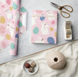 Papel De Regalo Huevos florales rosados modernos de conejo de Pasc