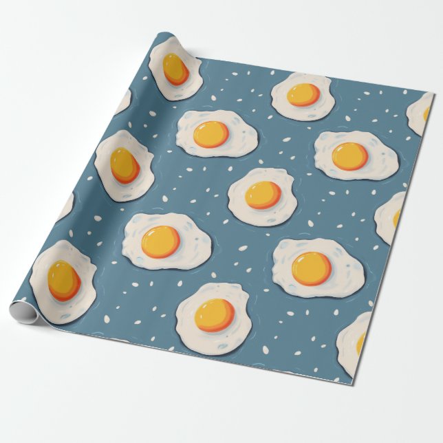 Papel De Regalo Huevos fritos en azul (Desenrollado)