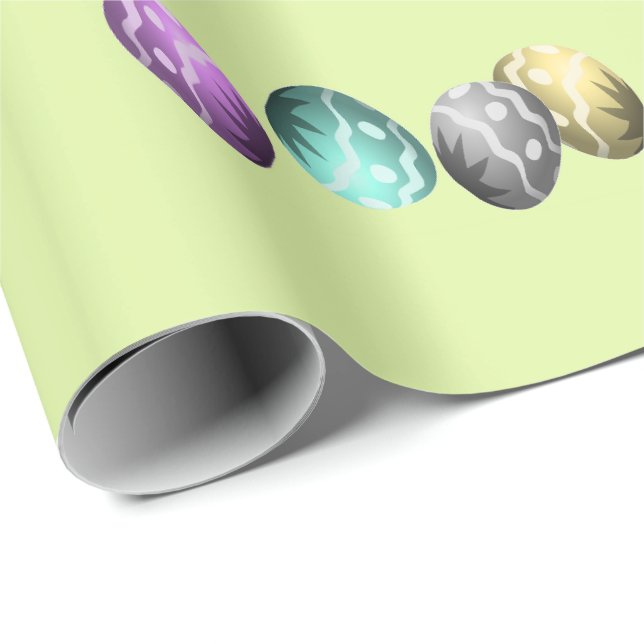 Papel De Regalo Huevos Multicolor de Pascua en verde (Esquina del rollo)