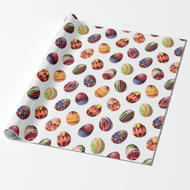 Papel De Regalo Huevos multicolores felices de Pascua (Desenrollado)