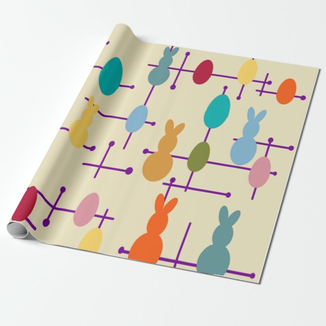 Papel De Regalo Huevos y conejos modernos de mediados de siglo (Desenrollado)