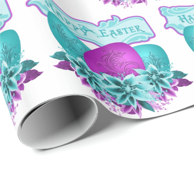 Papel De Regalo Huevos Y Flores De Pascua Felices Pascua (Esquina del rollo)