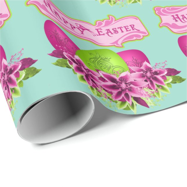 Papel De Regalo Huevos Y Flores De Pascua Felices Pascua (Esquina del rollo)