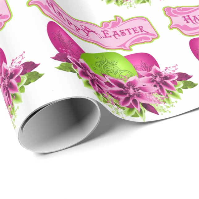 Papel De Regalo Huevos Y Flores De Pascua Felices Pascua (Esquina del rollo)