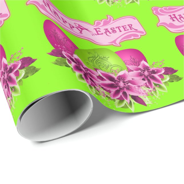 Papel De Regalo Huevos Y Flores De Pascua Felices Pascua (Esquina del rollo)