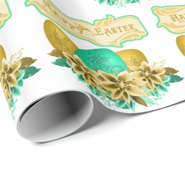 Papel De Regalo Huevos Y Flores De Pascua Felices Pascua (Esquina del rollo)