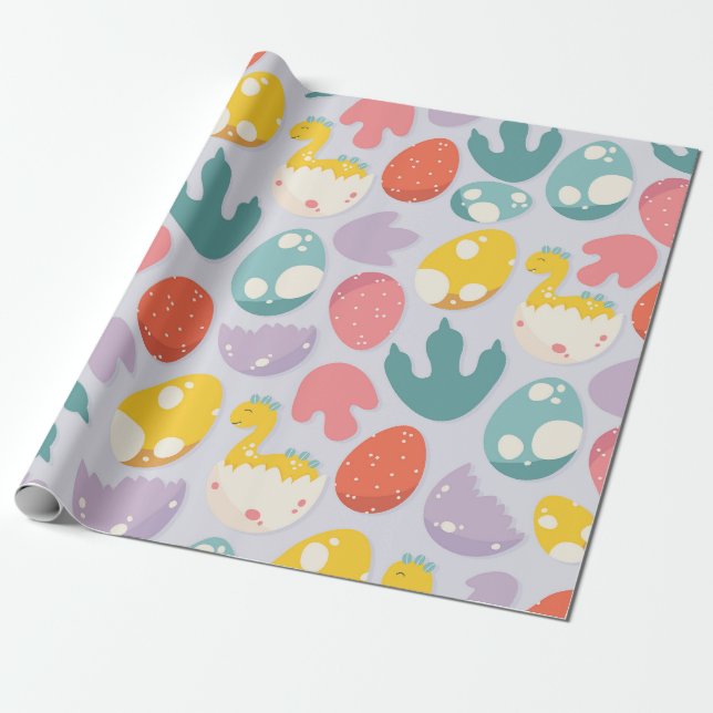 Papel De Regalo Huevos y huellas de dinosaurios (Desenrollado)