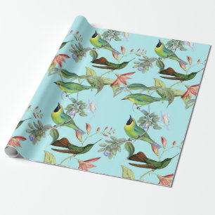 Papel De Regalo Hummingbirds y Flores en verde claro