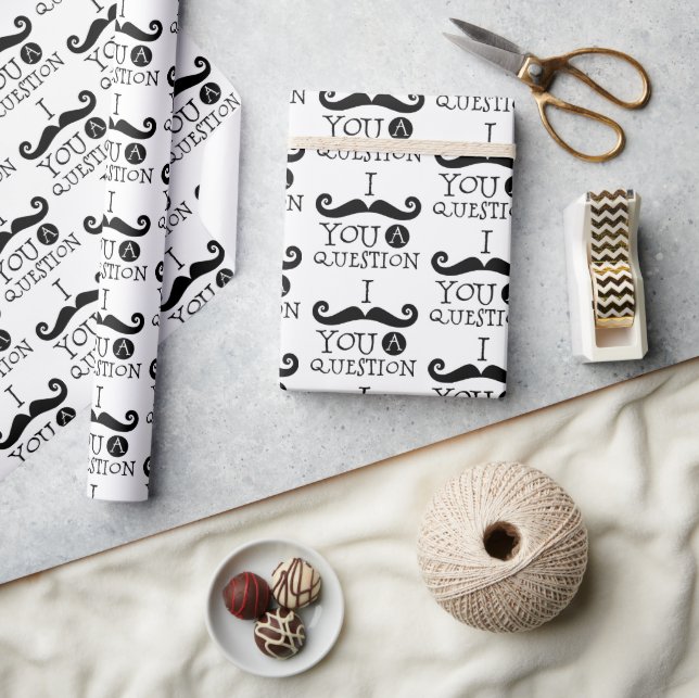 Papel De Regalo Humor de bigote blanco negro (Artesanía)
