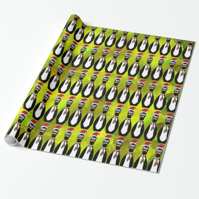 Papel De Regalo Humorística de Santa Pingüino en Chartreuse v2 (Desenrollado)