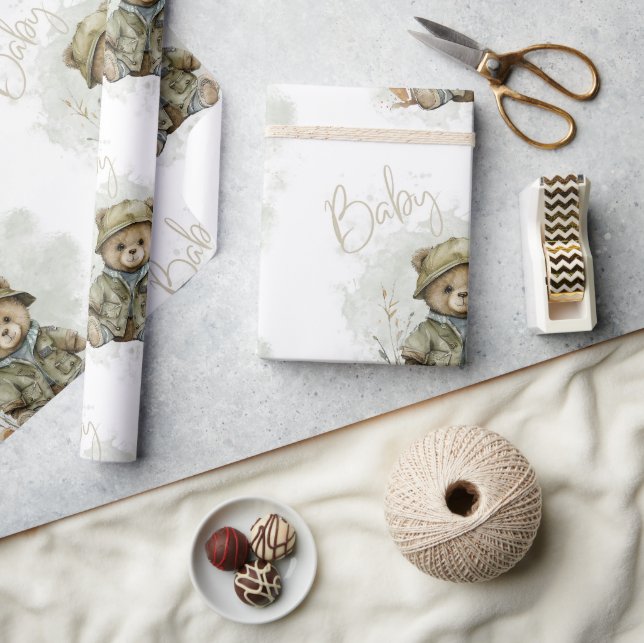 Papel De Regalo Hunter Boy Script Hunter Teddy Bear Baby Shower (Artesanía)