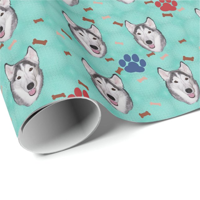 Papel De Regalo Husky Siberian (Esquina del rollo)