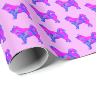 Papel De Regalo Husky Siberian Dog Silhouette Blue Pink en rosa