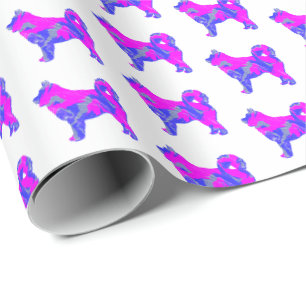 Papel De Regalo Husky Siberian Dog Silhouette Blue Pink White