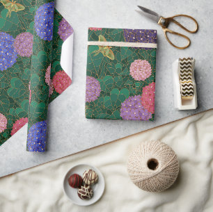 Papel De Regalo Hydrangea de jardín con mariposa nocturna iluminad