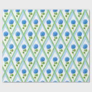 Papel De Regalo Hydrangea Ditsy azul y verde abuelo milenio