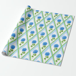 Papel De Regalo Hydrangea Ditsy azul y verde abuelo milenio