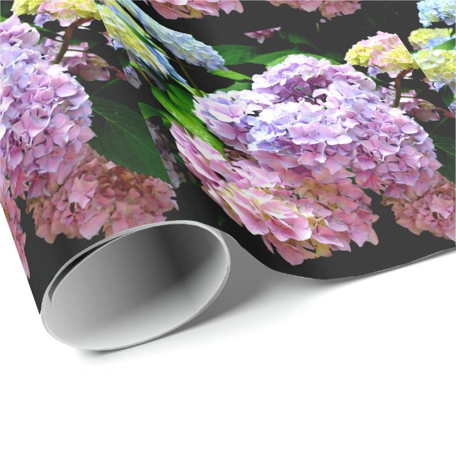Papel De Regalo Hydrangea garden, rosa, azul, violeta floral (Esquina del rollo)