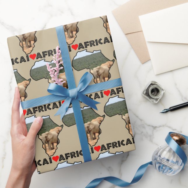 Papel De Regalo I Heart Africa Map Black Elephant Herd (Regalar)