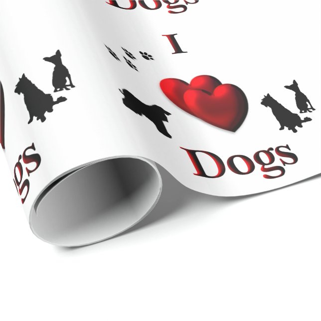 Papel De Regalo I Heart Dogs Design (Esquina del rollo)