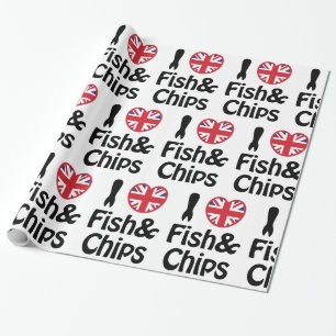 Papel De Regalo I Heart [Love] Fish & Chips Wrapping Paper