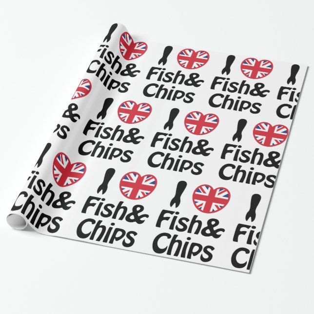 Papel De Regalo I Heart [Love] Fish & Chips Wrapping Paper (Desenrollado)