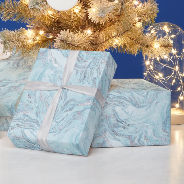 Papel De Regalo Ice Blue Silver Marble Glitz (Vacaciones)